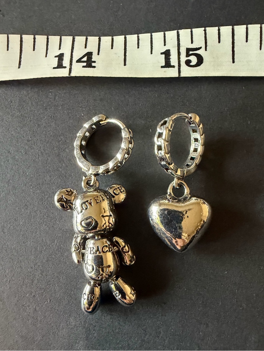 Silver Teddy & Heart Dangle Hoop Earrings - Kids Accessories
